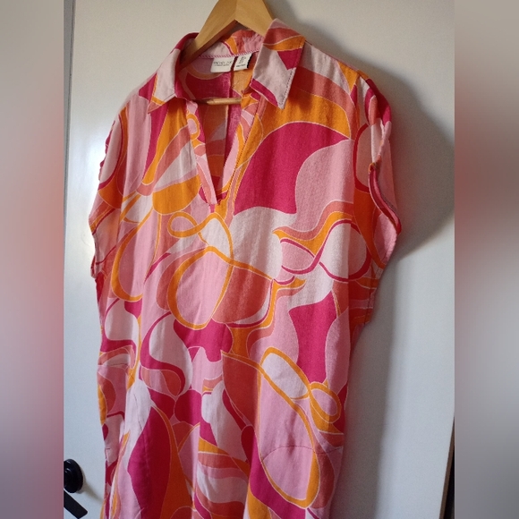 Rachel Zoe Pink and Orange Linen Blend Tropical Beach Cruise Maxi Dress Sz Large - Picture 7 of 12